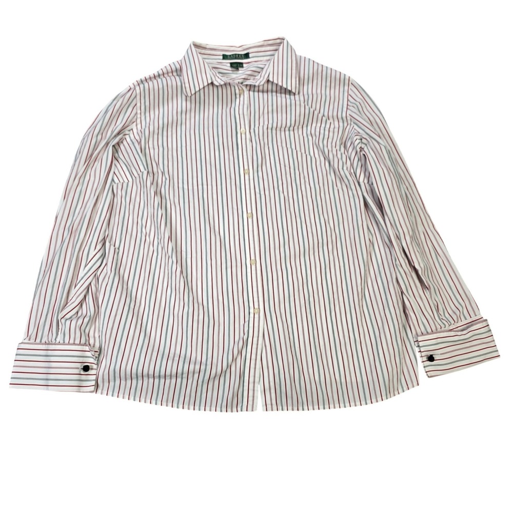 Lauren Ralph Lauren Striped Button Down‎ Shirt Women's Size 2X Red White Cotton
